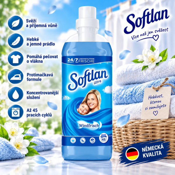 Softlan Ultra 3D Svěží vánek aviváž – 1 l, 45 pracích cyklů